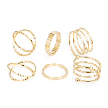 TOMTOSH 2016 unique punk fist gold rings for women 6 pcs.