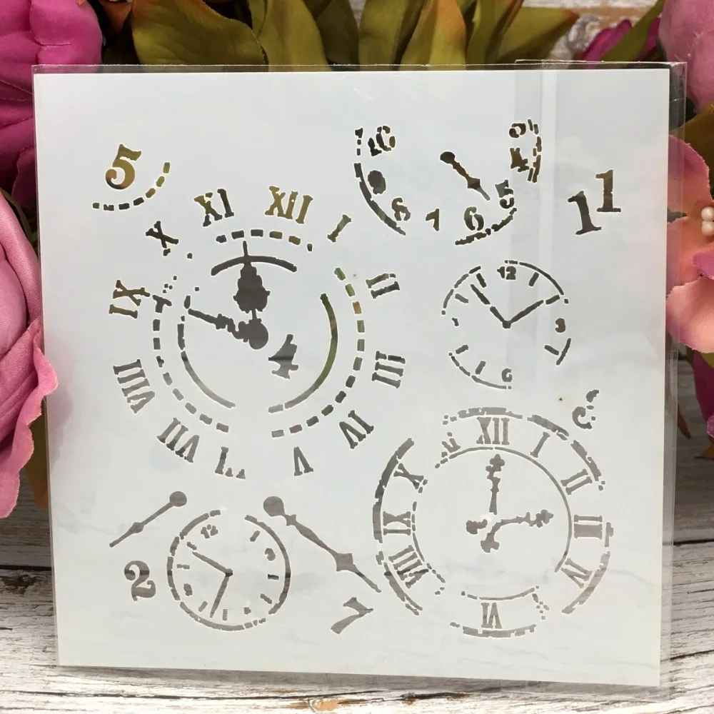 5 "новые винтажные часы DIY Многослойные трафареты настенная живопись раскраска