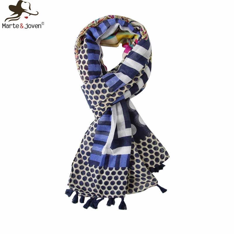 Marte&Joven Elegant Geometric Print Blue Polka Dots Scarf for Women Big Size Voile Spring Autumn Shawl Fashion Lady Hijab Wraps
Marte&Joven Elegant Geometric Print Blue Polka Dots Scarf for Women Big Size Voile Spring Autumn Shawl Fashion Lady Hijab Wraps