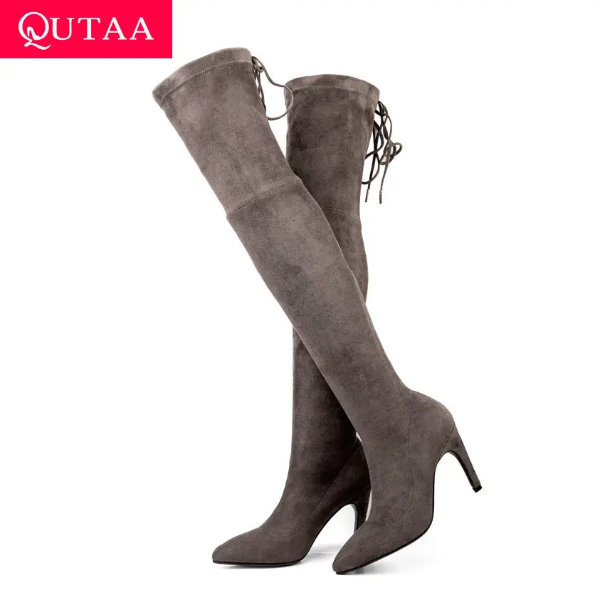 QUTAA 2020 Lace Up Women Long Boots Stretch Suede Winter Shoes Sexy Pointed Toe Thin High Heel Over The Knee Boots Size 34-39
QUTAA 2020 Lace Up Women Long Boots Stretch Suede Winter Shoes Sexy Pointed Toe Thin High Heel Over The Knee Boots Size 34-39