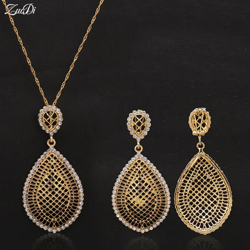 ZuoDi Dubai Big Hoop Women's Gold Jewelry Sets For Women Long Vintage Earrings Pendant Necklace Exquisite Brand Set | Украшения и