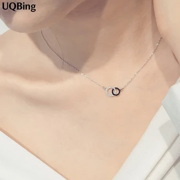 925 Sterling Silver Necklaces Rhinestone Double Circle Pendant Necklace Jewelry Collar Colar De Plata
925 Sterling Silver Necklaces Rhinestone Double Circle Pendant Necklace Jewelry Collar Colar De Plata