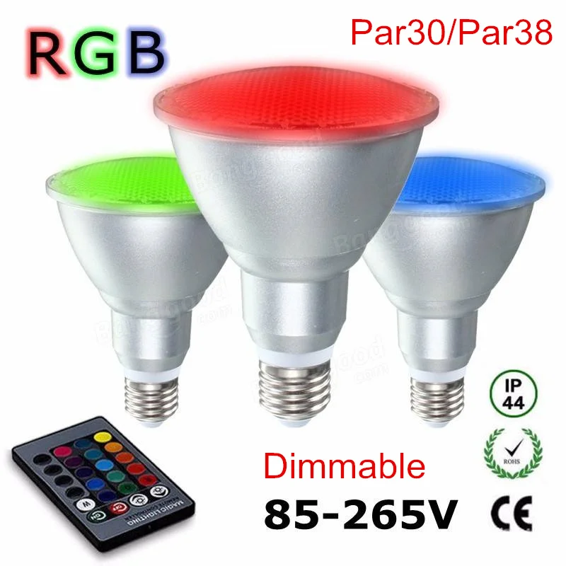 

E27 10W 20W Dimmable PAR30 PAR38 RGB LED Light Color Changing Bulb Spot Flood Lamp Remote Control AC85-265V