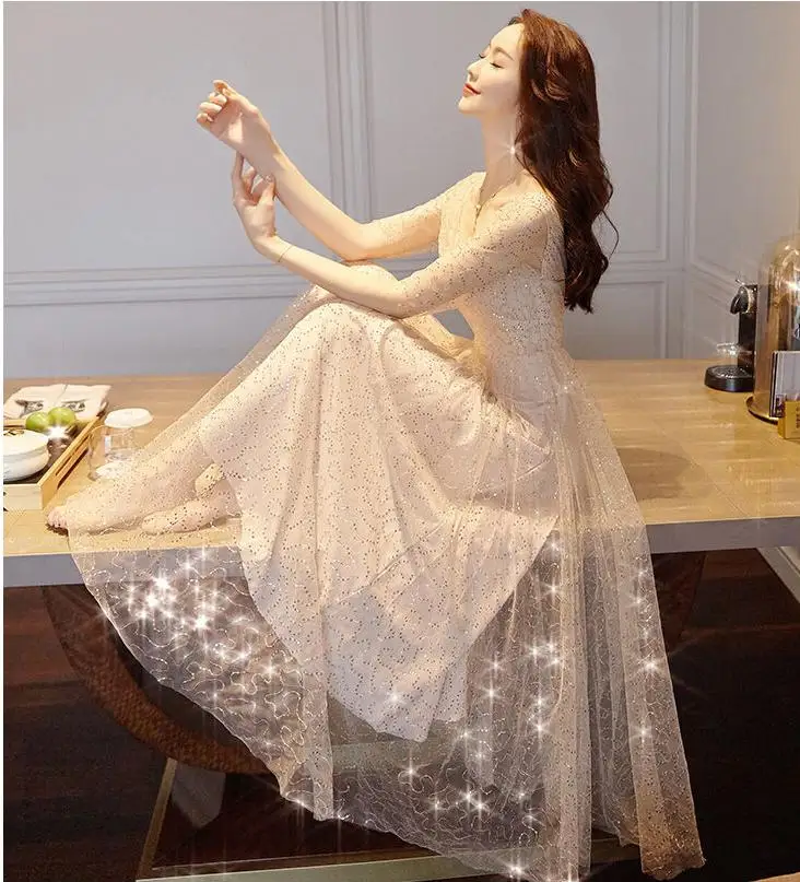 Plus Size Elegant Fashion Sequined Mesh Beach Sexy Club Beige Long Summer Party Sequin Dress Women Celebrities Christmas Dress
Plus Size Elegant Fashion Sequined Mesh Beach Sexy Club Beige Long Summer Party Sequin Dress Women Celebrities Christmas Dress