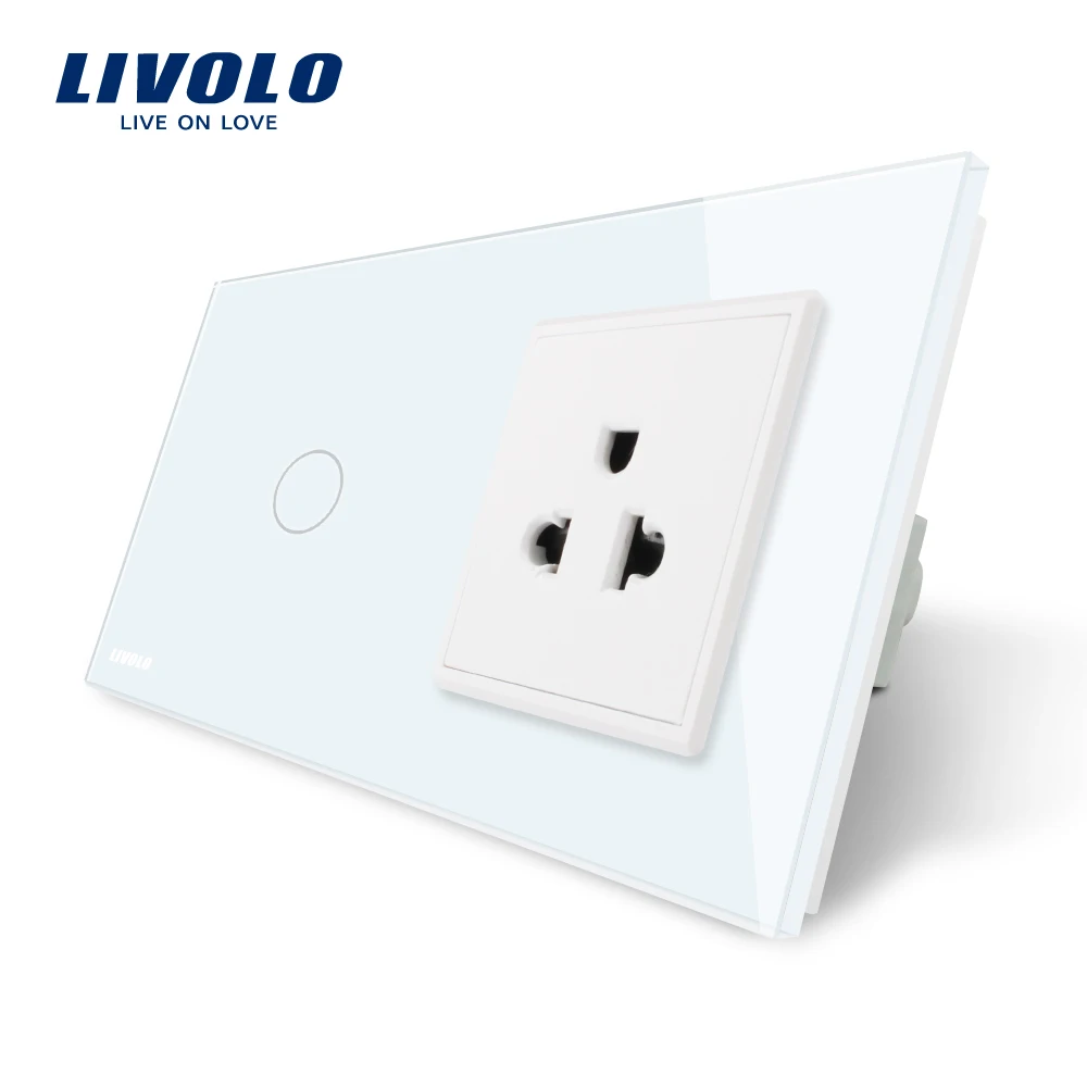 

Livolo Touch Switch&US Socket,White Crystal Glass Panel, AC 110~250V,16A US Wall Socket with Switch,VL-C701/C7C1US-11/12