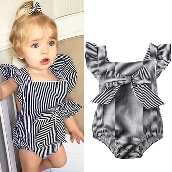 Infant Baby Girls Clothes Striped Flare Sleeve Suspender Bow Romper Grey Jumpsuit Bebe Girls Clothing
Infant Baby Girls Clothes Striped Flare Sleeve Suspender Bow Romper Grey Jumpsuit Bebe Girls Clothing
