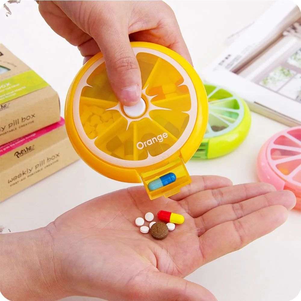 1 pc Pill Box Fruit Style Round Shape 7 Grid Seal Rotation Vitamin Medicine Pill Storage Box Container Hot Medical Case 3 Color
1 pc Pill Box Fruit Style Round Shape 7 Grid Seal Rotation Vitamin Medicine Pill Storage Box Container Hot Medical Case 3 Color