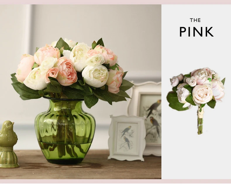 artificial silk peonies pink bridal bouquet fake flower (11)
