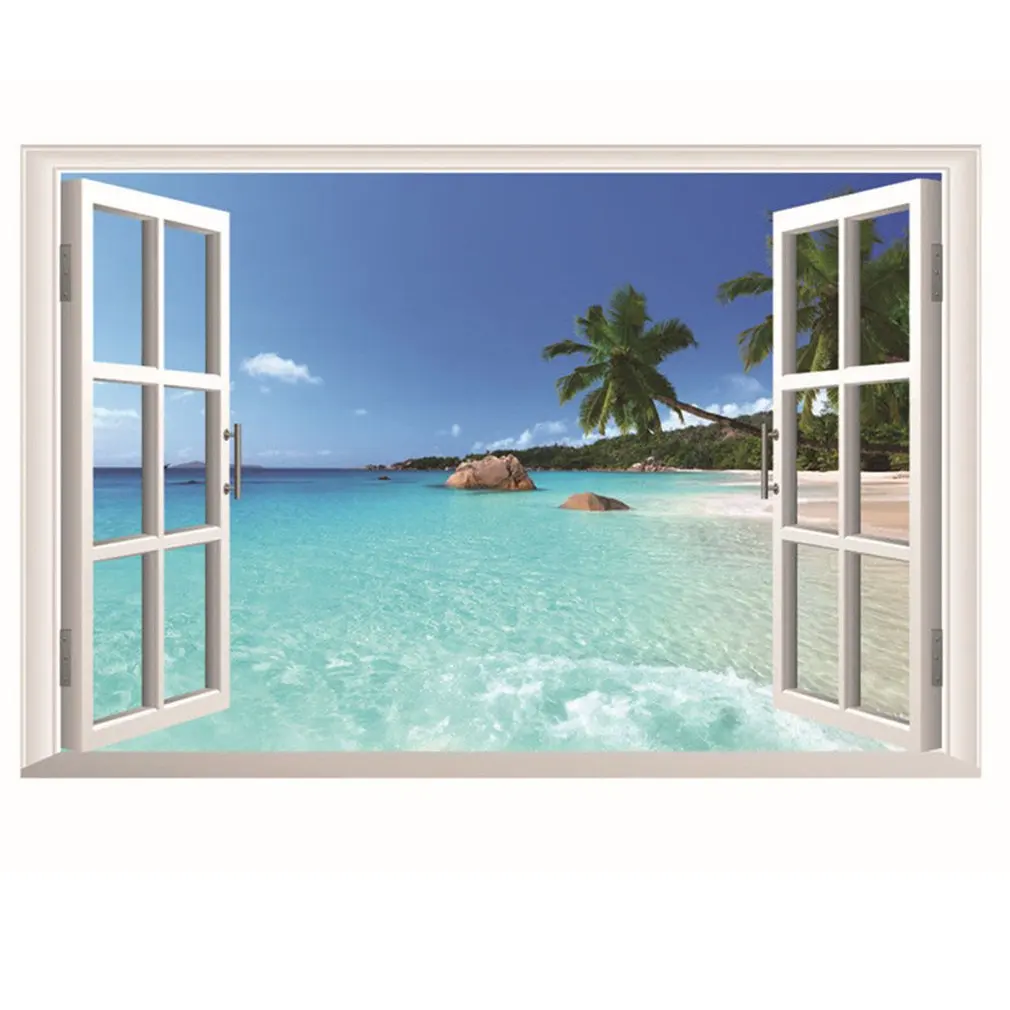 Creative Sea View Window Wall Stickers Decals Removable Living Room Bedroom Home DIY Art Decoration | Дом и сад