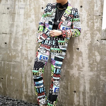 2019 new men's personality printing color letters hip hop style suit sets Korean hair stylist fashion suit singer costumes
2019 new men's personality printing color letters hip hop style suit sets Korean hair stylist fashion suit singer costumes