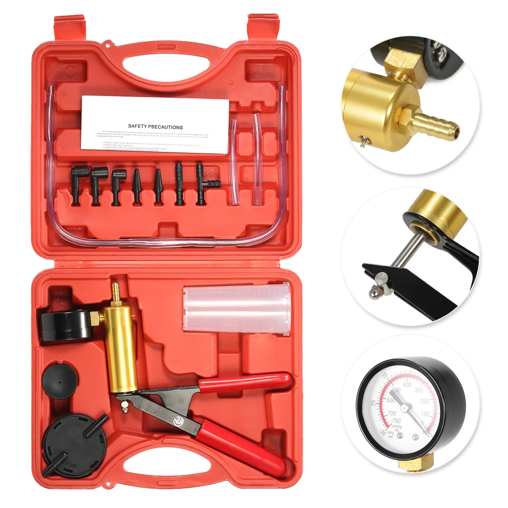 17pcs Gauge Car Auto Pressure Tester Auto Pressure Tester Vacuum Pump Brake Bleeder Tester Vacuum Bleed Test Kit Garage Tool
17pcs Gauge Car Auto Pressure Tester Auto Pressure Tester Vacuum Pump Brake Bleeder Tester Vacuum Bleed Test Kit Garage Tool