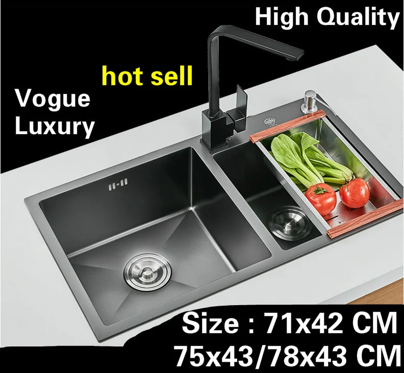 

Free shipping Apartment deluxe kitchen manual sink double groove 304 food grade stainless steel hot sell 71x42/75x43/78x43 CM