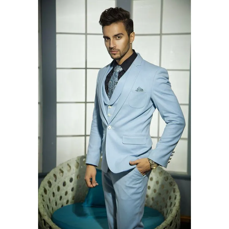 Custom Made One Button Sky Blue Groom Tuxedos Groomsmen Mens Wedding Suits Prom Bridegroom (Jacket+Pants+Vest) A114
Custom Made One Button Sky Blue Groom Tuxedos Groomsmen Mens Wedding Suits Prom Bridegroom (Jacket+Pants+Vest) A114