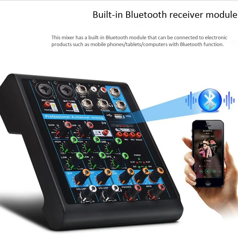 Eu Plug Professional 4-Channel Small Bluetooth Mixer With Reverb Effect Home Karaoke Usb Live Stage Karaoke Performance Confer
Eu Plug Professional 4-Channel Small Bluetooth Mixer With Reverb Effect Home Karaoke Usb Live Stage Karaoke Performance Confer