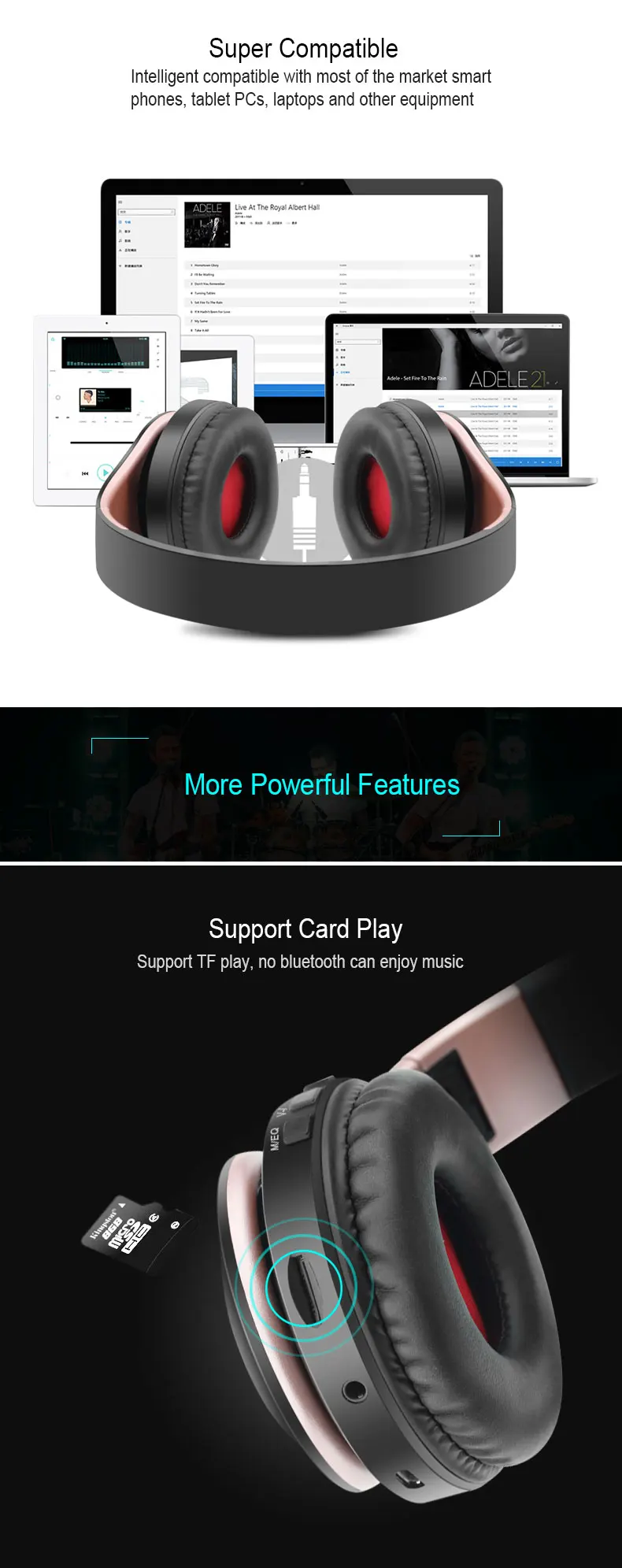 New Portable Wireless Headphones Bluetooth Stereo Foldable Headset Audio Mp3 Adjustable Earphones with Mic for Music Sadoun.com