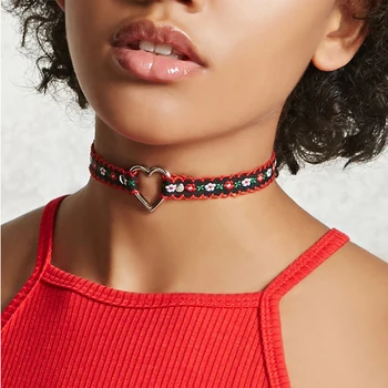 Newest fashion jewelry accessories red cloth with silver color heart shape choker necklace for couple lovers' N370
Newest fashion jewelry accessories red cloth with silver color heart shape choker necklace for couple lovers' N370