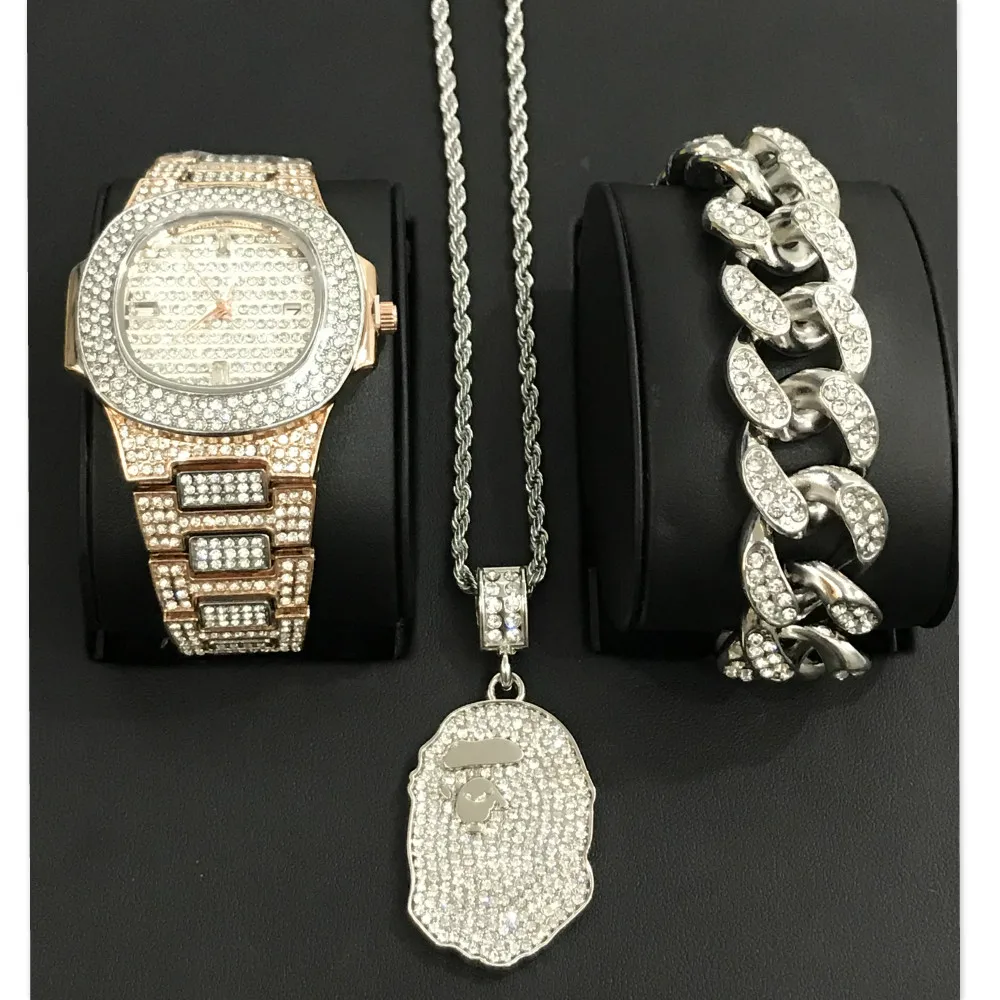 Luxury Hip Hop Diamond Watch Men Jewelry Watch & Bracelet & Necklace &Combo Set No Day Off Pendant Ice Out Cuban Bracelet NEW
Luxury Hip Hop Diamond Watch Men Jewelry Watch & Bracelet & Necklace &Combo Set No Day Off Pendant Ice Out Cuban Bracelet NEW