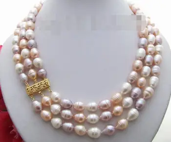 9-10 MM 3 strds natural freshwater Cultured multi colors rice Necklace
9-10 MM 3 strds natural freshwater Cultured multi colors rice Necklace
