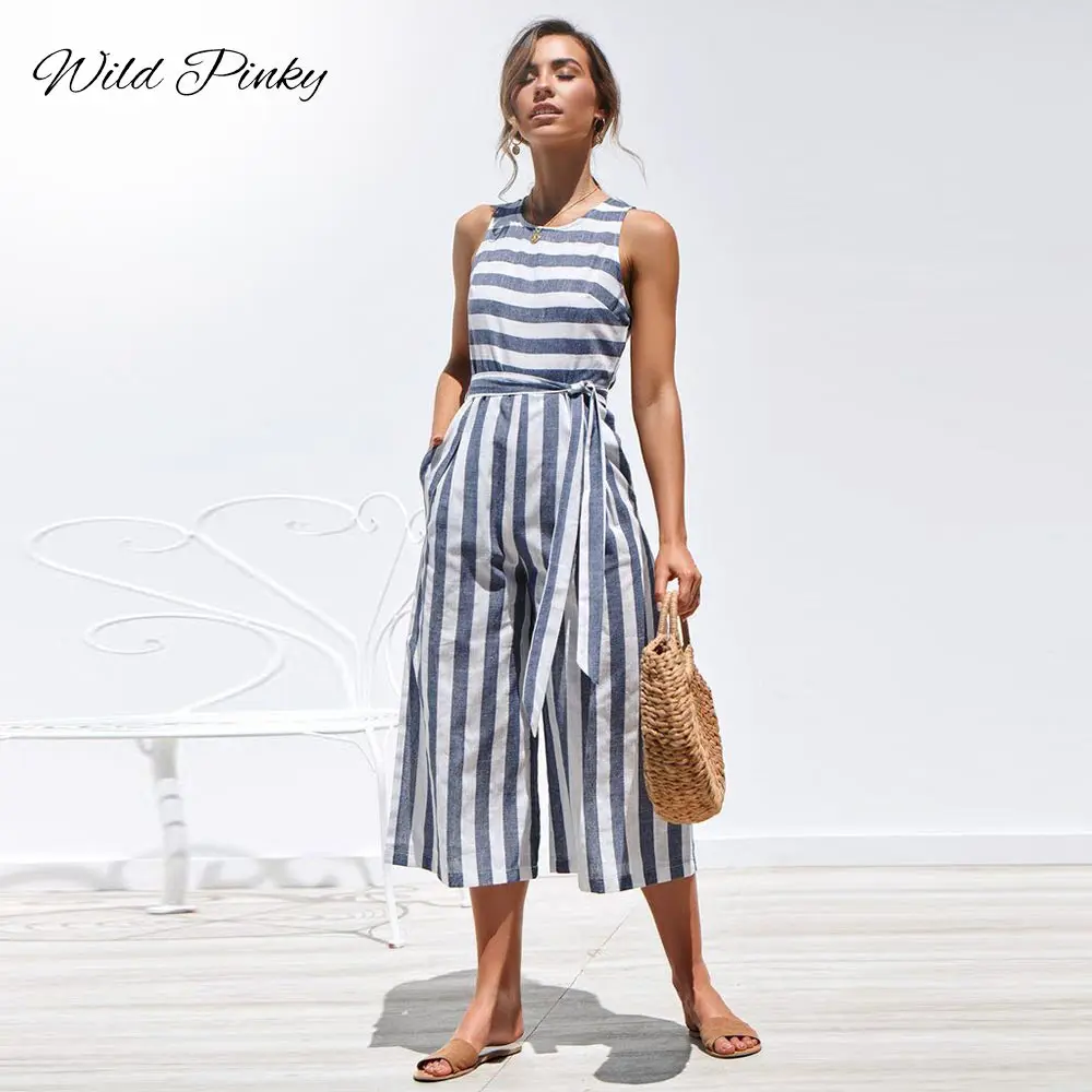 WildPinky Casual Striped Jumpsuit Women Summer 2020 Tie Up Rompers O-Neck Sleeveless Jumpsuits Cotton Wide Leg Pants Overalls
WildPinky Casual Striped Jumpsuit Women Summer 2020 Tie Up Rompers O-Neck Sleeveless Jumpsuits Cotton Wide Leg Pants Overalls