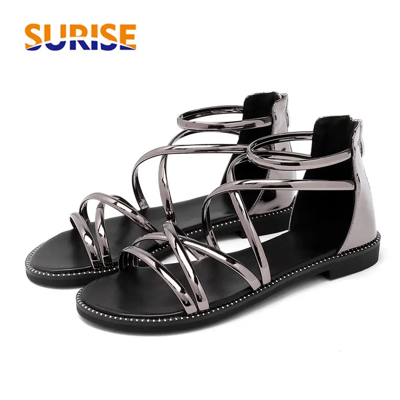 Quality Silver Women Gladiator Sandals Soft Low Flat Heels Gold Grey PU Cross Strap Casual Office Beach Summer Zipper Lady Shoes
Quality Silver Women Gladiator Sandals Soft Low Flat Heels Gold Grey PU Cross Strap Casual Office Beach Summer Zipper Lady Shoes