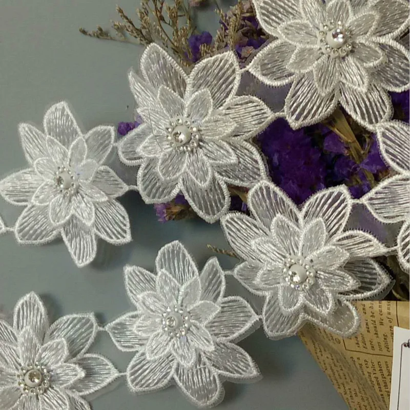 1 yard Polyester Pearl 3D Flowers Embroidered African Lace Trim Ribbon Fabric Handmade Sewing Craft For Costume Hat Decoration
1 yard Polyester Pearl 3D Flowers Embroidered African Lace Trim Ribbon Fabric Handmade Sewing Craft For Costume Hat Decoration