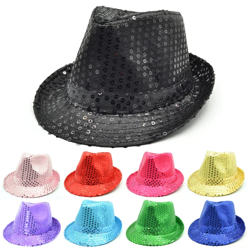 brand Adult Unisex Brilliant Glitter Sequins Hat Dance Show Party Jazz Cap Stage props Beading Caps Fedoras Bone | Аксессуары для