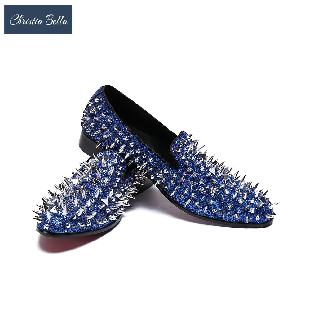 Christia Bella Brand Designer Shoes Mens Casual Flats Blue Customize Wedding Shoes Rivet Studded Spiked Men Loafers
Christia Bella Brand Designer Shoes Mens Casual Flats Blue Customize Wedding Shoes Rivet Studded Spiked Men Loafers