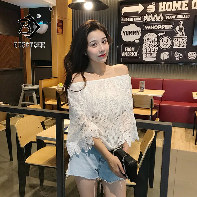 2019 Summer New Women's Lace Blouse Hollow Out Flare Sleeve Slash Neck Korean Female Sweet Casual Style Hot Sale T97118D
2019 Summer New Women's Lace Blouse Hollow Out Flare Sleeve Slash Neck Korean Female Sweet Casual Style Hot Sale T97118D