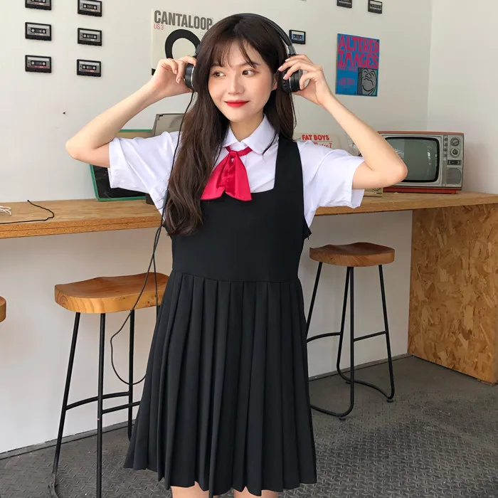 Women Summer Sweet Cute Japanese Preppy Style White Top Sleeveless High Waist Tank Pleated Dress JK High School Uniform Dress
Women Summer Sweet Cute Japanese Preppy Style White Top Sleeveless High Waist Tank Pleated Dress JK High School Uniform Dress