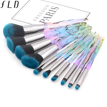 FLD 10Pcs Professional Makeup Brush Set Cosmetic Blush Powder Foundation Brush Eye Shadow Lip Eyebrow Diamond Makeup Brushes Kit