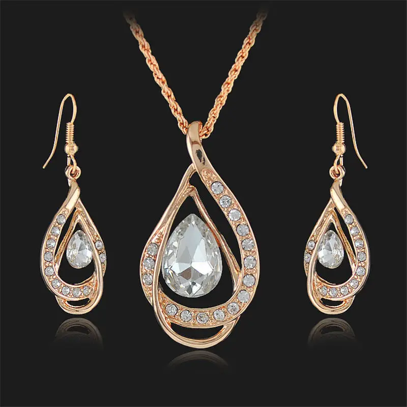 Female Fashion Pendants Necklaces Earrings sets Gold rhinestone crystal bridal wedding jewelry sets for women
Female Fashion Pendants Necklaces Earrings sets Gold rhinestone crystal bridal wedding jewelry sets for women