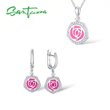 Conjunto de joyas de plata santuza pendientes de esmalte coloridos COLLAR COLGANTE de Plata de Ley 925 para mujer conjunto de joyas de moda hecho a mano(China)