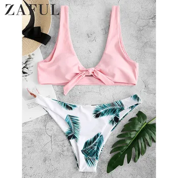 

ZAFUL Brand Floral Bikini Knotted Padded Bikini Set Women Swimwear Swimsuit Tank Daisy Print Bathing Suit Brazilian Biquni SET