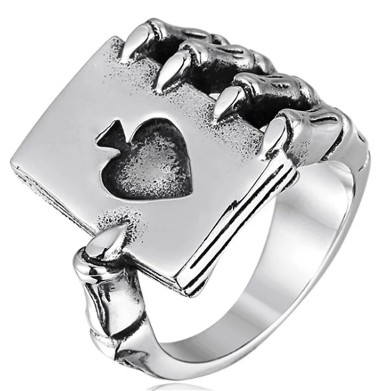 Claw Spades Poker Ring Men Jewelry Cool Tribal Ace Of Spades Biker Heart Ring Gothic Men Ring Zinc Alloy Drop Ship
Claw Spades Poker Ring Men Jewelry Cool Tribal Ace Of Spades Biker Heart Ring Gothic Men Ring Zinc Alloy Drop Ship