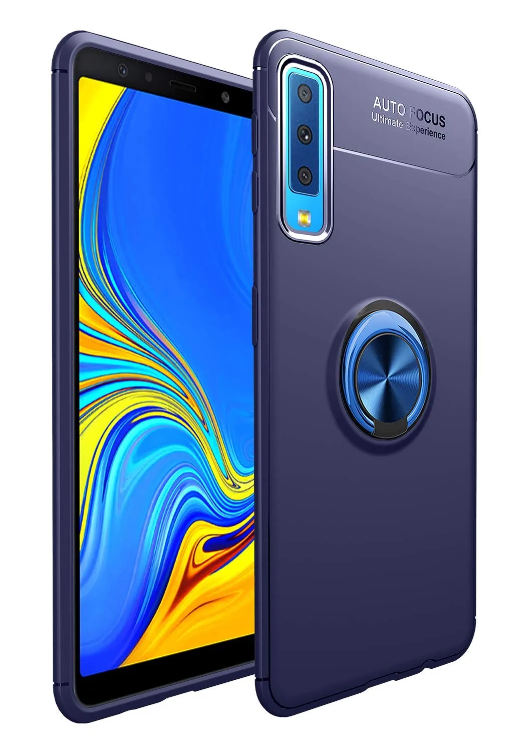 Силиконовый чехол-подставка с кольцом для Samsung Galaxy A7 2018 синий | Мобильные телефоны