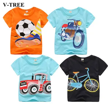 V-TREE Summer Baby Cartoon Car Print Cotton Tees