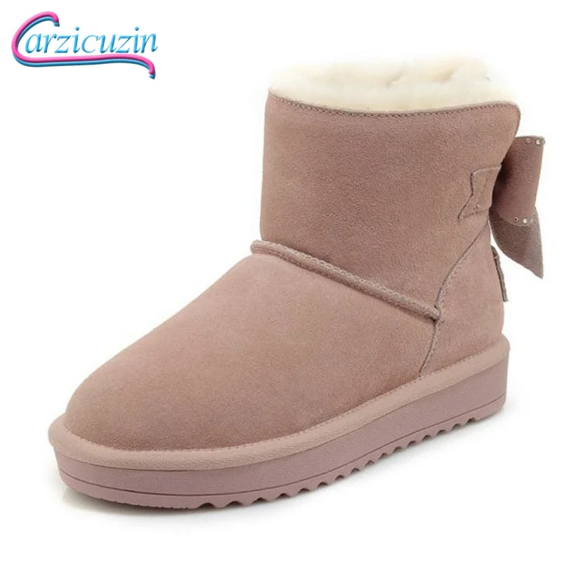 CarziCuzin New Women Warm Flats Snow Boots Genuine Leather Shoes For Women Sweet Bowtie Plush Fur Winter Ankle Boots Size 35-40
CarziCuzin New Women Warm Flats Snow Boots Genuine Leather Shoes For Women Sweet Bowtie Plush Fur Winter Ankle Boots Size 35-40