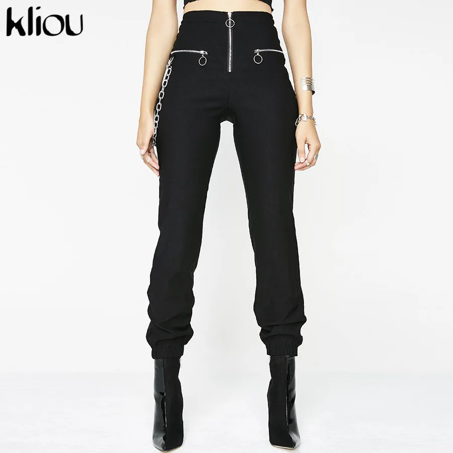 Kliou women fashion cargo pants with Chain zipper fly high waist black flat pants 2019 winter spring female casual trousers
Kliou women fashion cargo pants with Chain zipper fly high waist black flat pants 2019 winter spring female casual trousers