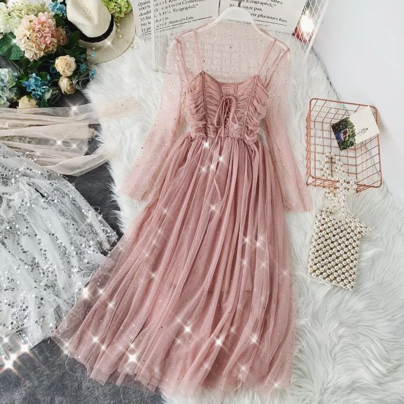 Ins Fashion Two Piece Dress Sets Women 2 Pieces Korean Sweet A Line Mesh Dress Shirts Suits Sexy Long Beach Dress Suits Outfits
Ins Fashion Two Piece Dress Sets Women 2 Pieces Korean Sweet A Line Mesh Dress Shirts Suits Sexy Long Beach Dress Suits Outfits