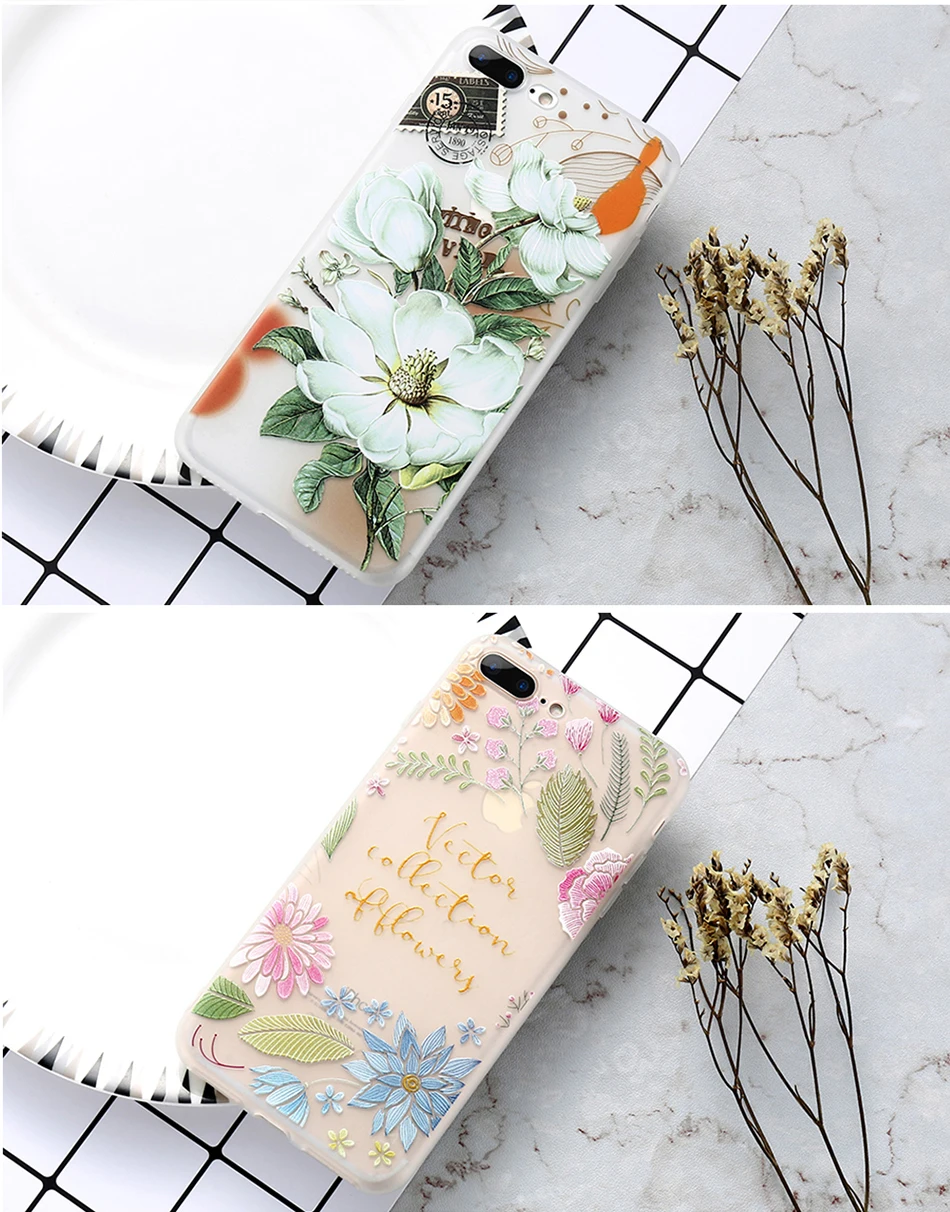 KISSCASE 3D Relief Flower Case For iPhone 8 Plus iPhone 6 Case Sexy Girly Soft Silicon Cover For iPhone 7 iPhone 5S X Case Funda 13