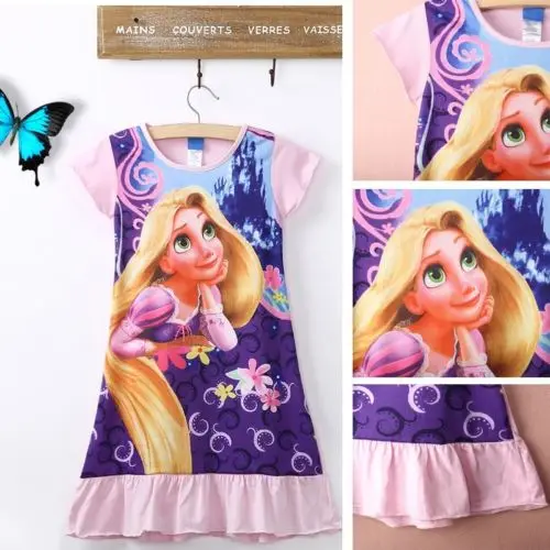 2019 Fashion Kids Girls Casual Dress Tangled Rapunzel Short Sleeve Cotton Pajamas Nightgown 6-16T | Детская одежда и обувь