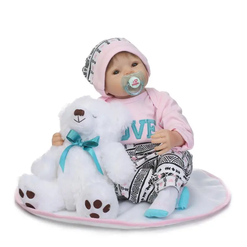 22" 55cm reborn babies dolls soft silicone reborn dolls with lovely bear plush doll creative children bebe gift reborn bonecas 
22" 55cm reborn babies dolls soft silicone reborn dolls with lovely bear plush doll creative children bebe gift reborn bonecas