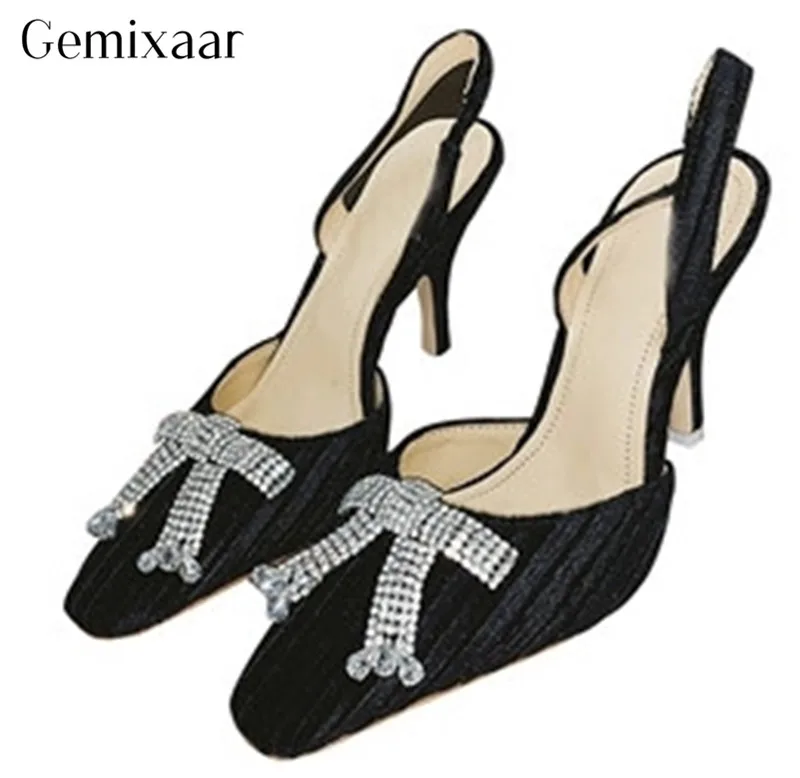 Summer Stripe Satin Studded Bling Bow-knot Crystal Women Shoes Square Toe Slim Shallow Sandalias Sexy Thin Back Stap Sandals
Summer Stripe Satin Studded Bling Bow-knot Crystal Women Shoes Square Toe Slim Shallow Sandalias Sexy Thin Back Stap Sandals