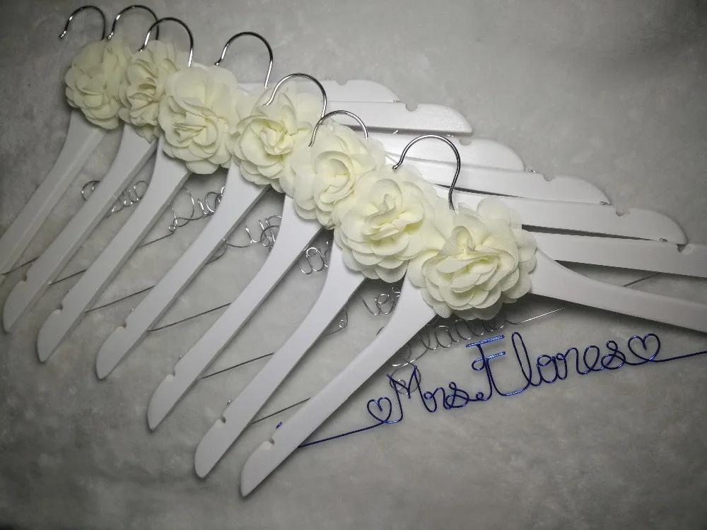 

Free shipping 7 Personalized Wedding Hanger, bridesmaid gifts, name hanger, brides hanger bride gift ,2 flower hanger