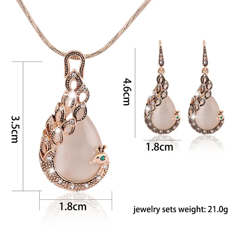 Creative Imitate Crystal Circle Opal Peacock Jewelry Sets Peacocks Necklace Drop Earrings Set For Women Gift CH012 (2)