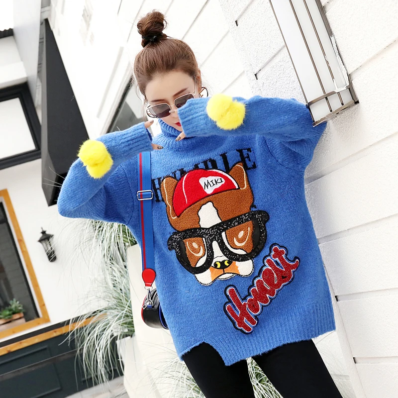 2018autumn and winter new Thai street fashion cartoon sequins ladies sweater high collar loose knit sweater women's jacket shirt
2018autumn and winter new Thai street fashion cartoon sequins ladies sweater high collar loose knit sweater women's jacket shirt