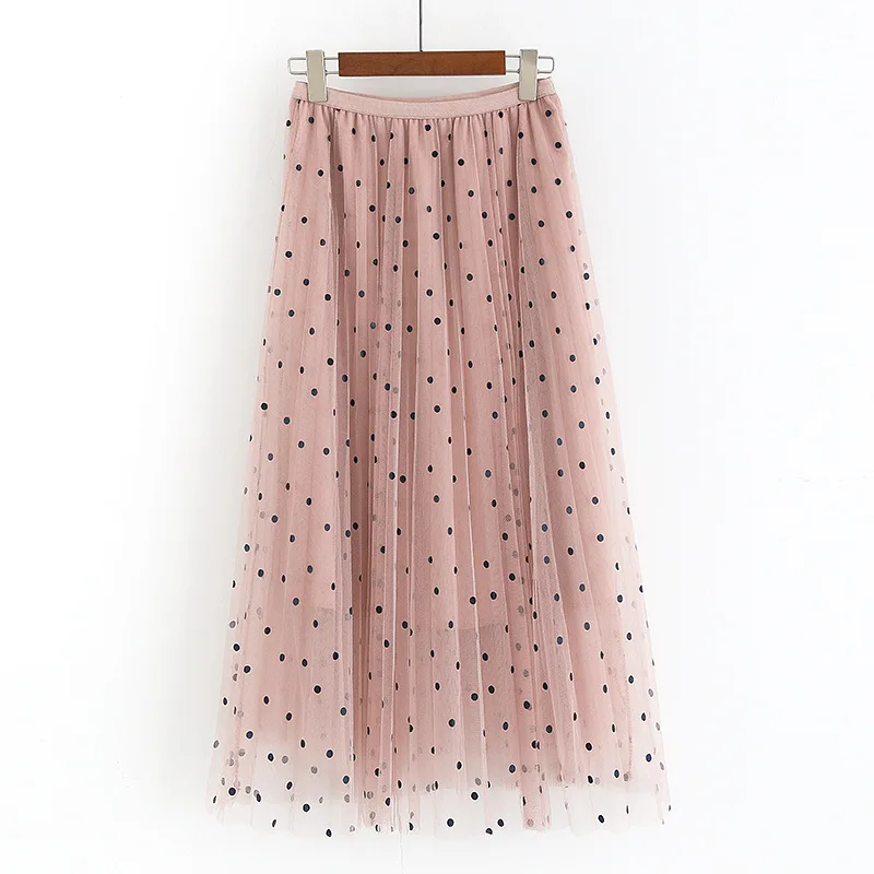 Женская фатиновая юбка в горошек корейский стиль летняя элегантная эластичная