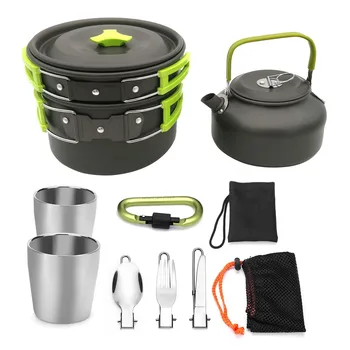 Outdoor 10pcs/set Portable Camping Cookware Kit Pot Pan Kettle Fork Knife Spoon Cup for Hiking Picnic With Folding Spoon Fork
Outdoor 10pcs/set Portable Camping Cookware Kit Pot Pan Kettle Fork Knife Spoon Cup for Hiking Picnic With Folding Spoon Fork