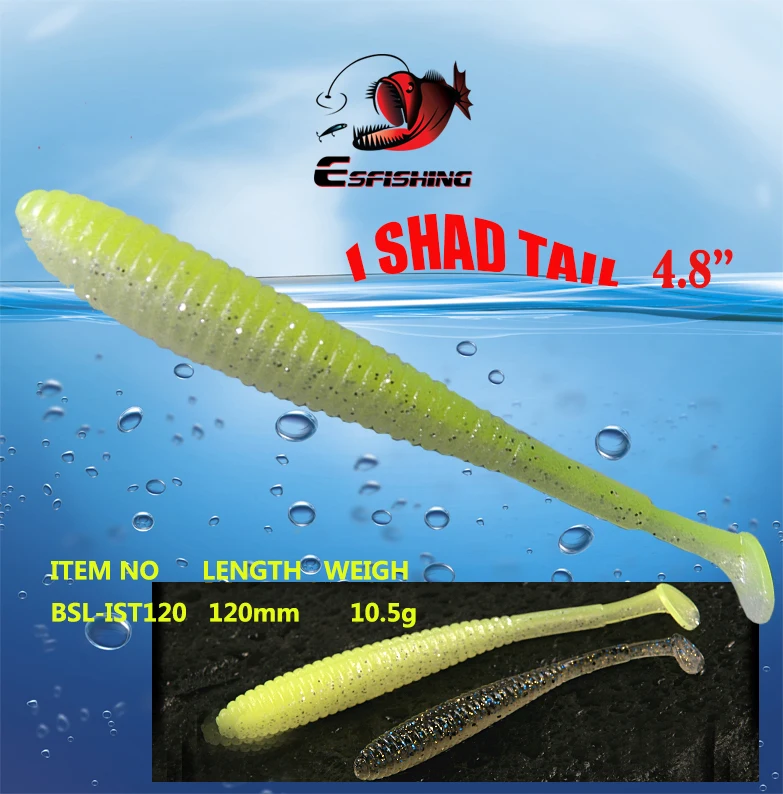 6pcs 12cm/10.5g Esfishing I Shad Tail Double Color...