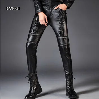 Men Autumn Winter Leather Boot Pant Rope Zipper Fashion Casual Slim Fit PU Leather Trousers Male Punk Rock Motorcycle Pants
Men Autumn Winter Leather Boot Pant Rope Zipper Fashion Casual Slim Fit PU Leather Trousers Male Punk Rock Motorcycle Pants